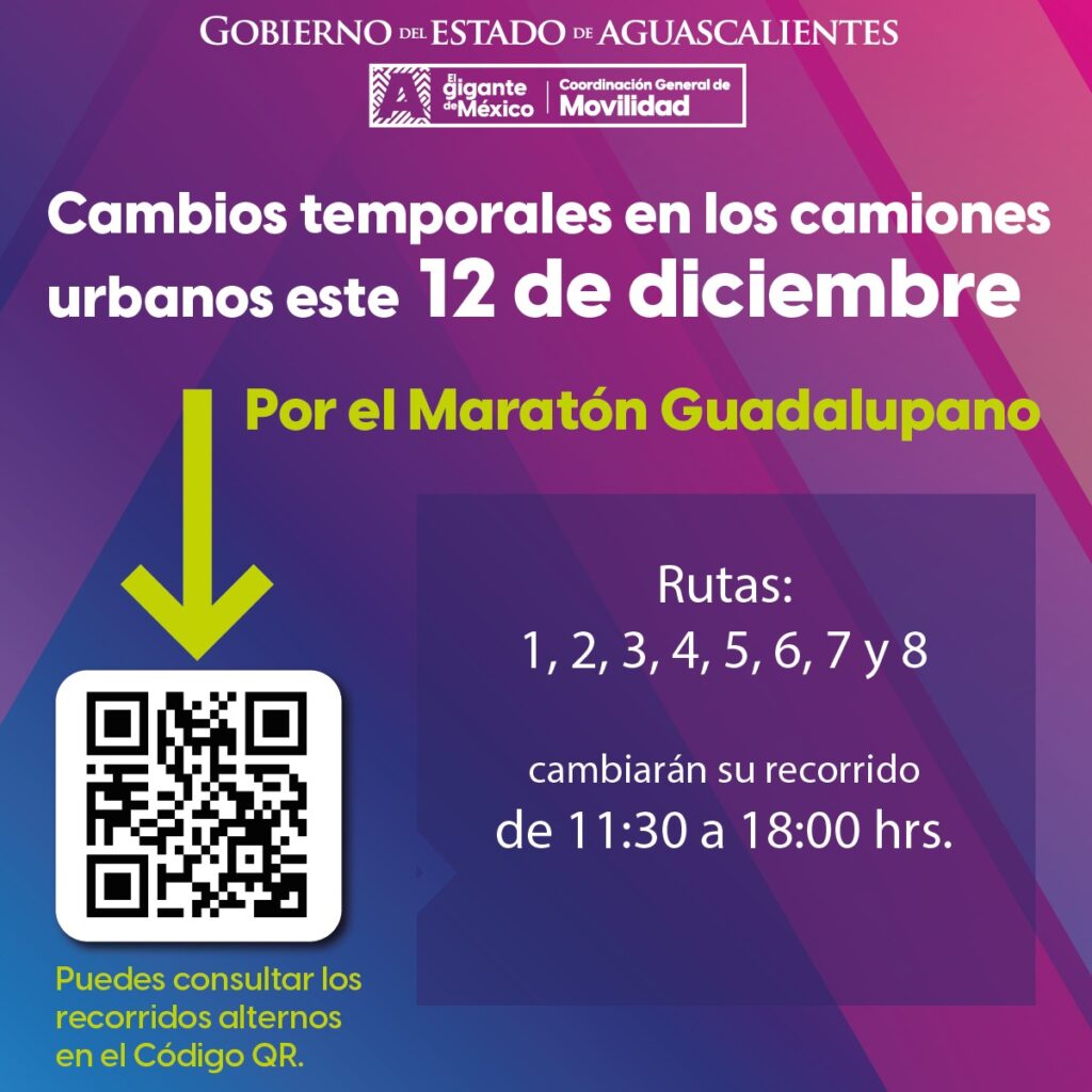 CAMBIO TEMPORAL EN RUTAS DE CAMIONES POR MARATÓN GUADALUPANO ESTE 12 DE DICIEMBRE